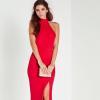 Robe longue fendue rouge