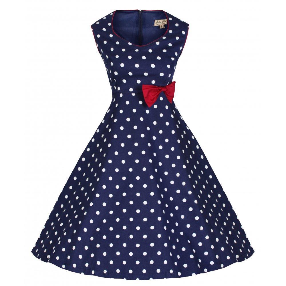 Robe a pois bleu marine et blanc