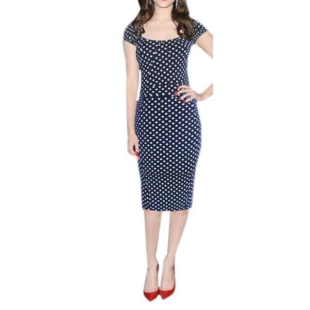 Robe a pois bleu marine et blanc