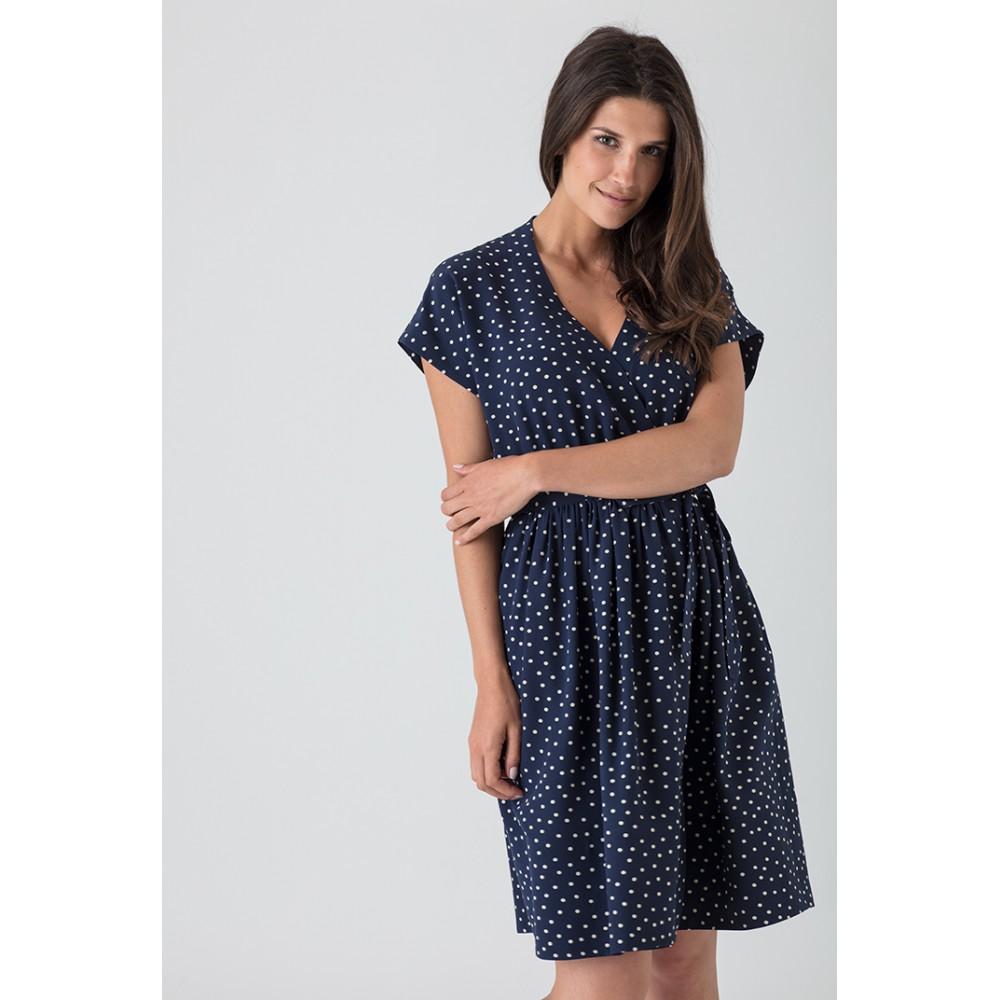 Robe bleu marine à pois blanc