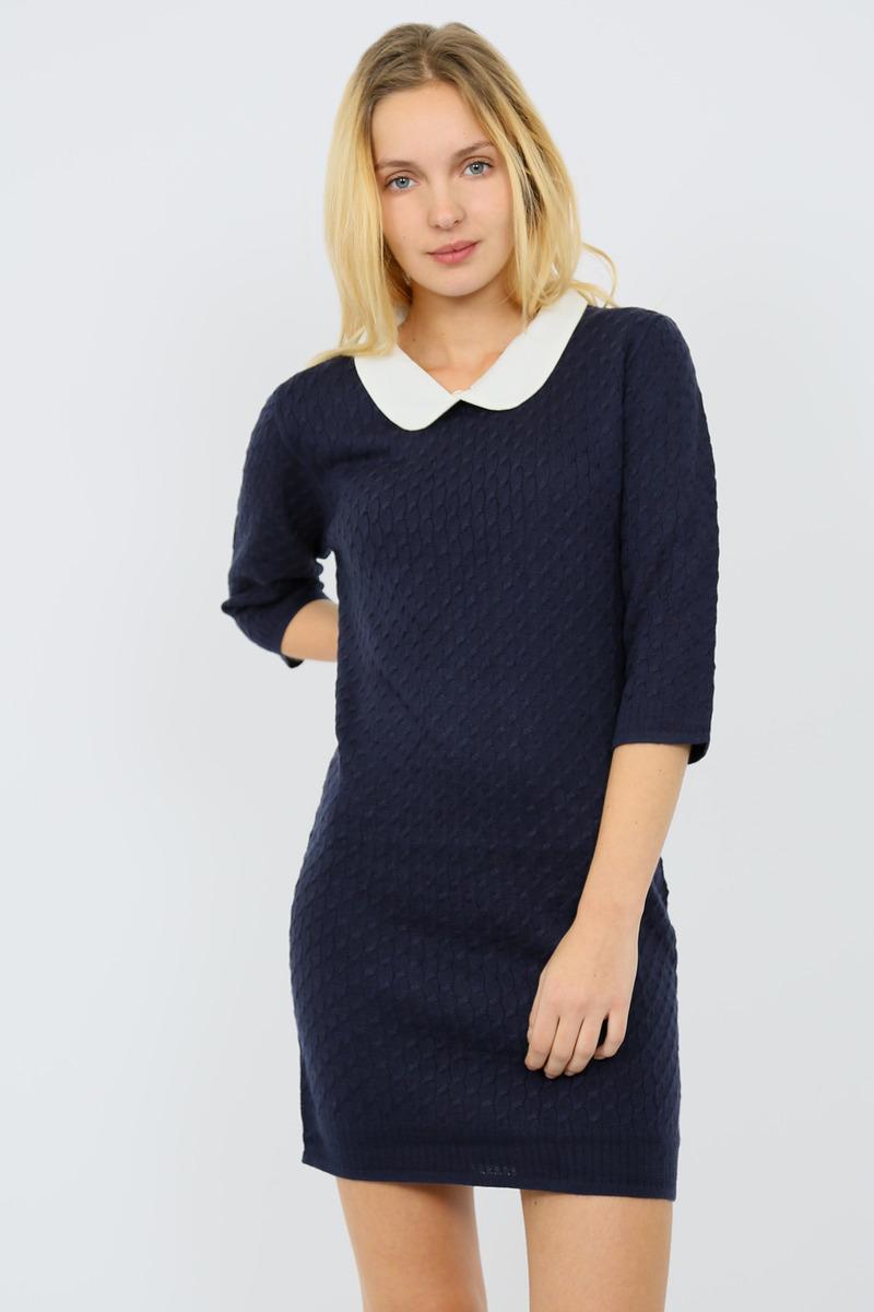 Robe bleu marine col claudine