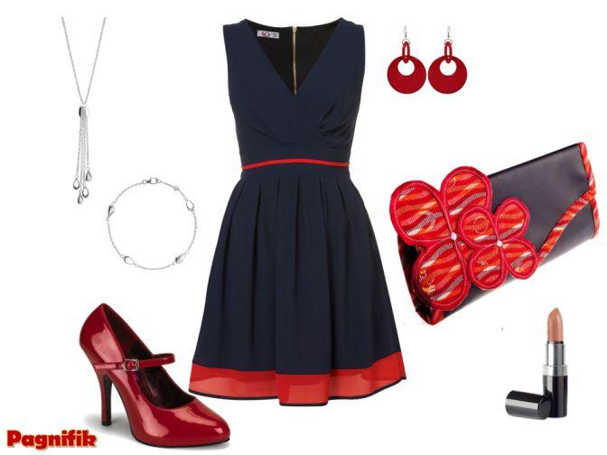 Robe bleu marine et rouge