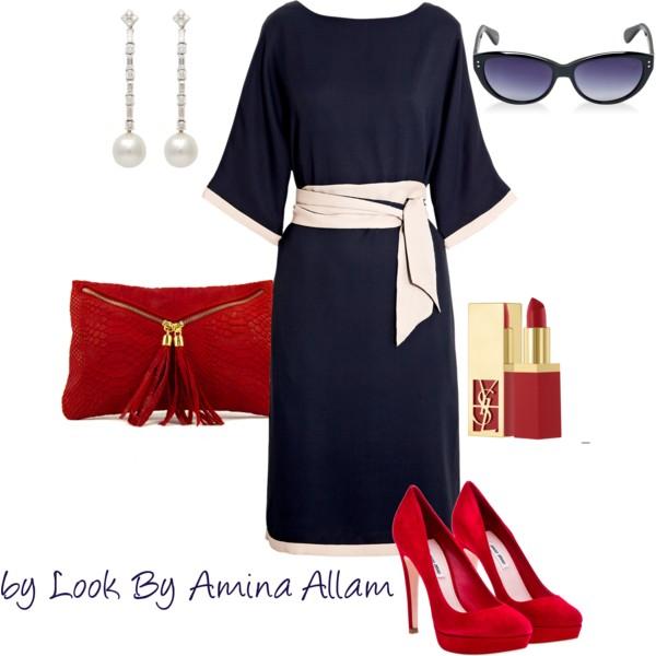 Robe bleu marine et rouge