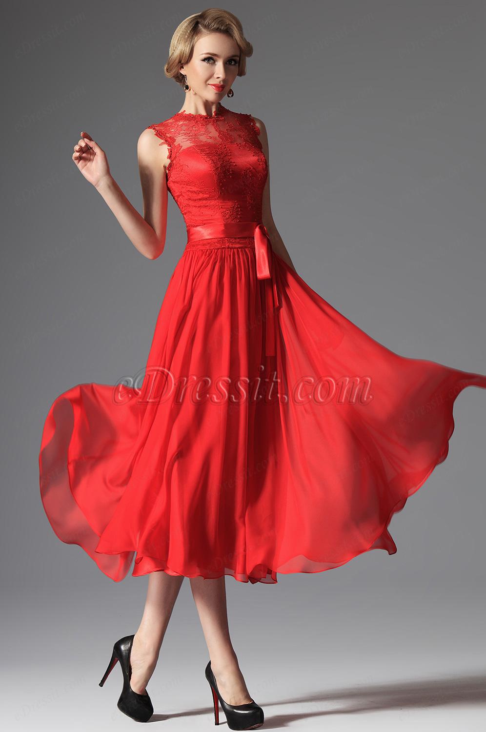 Robe cocktail rouge pas cher