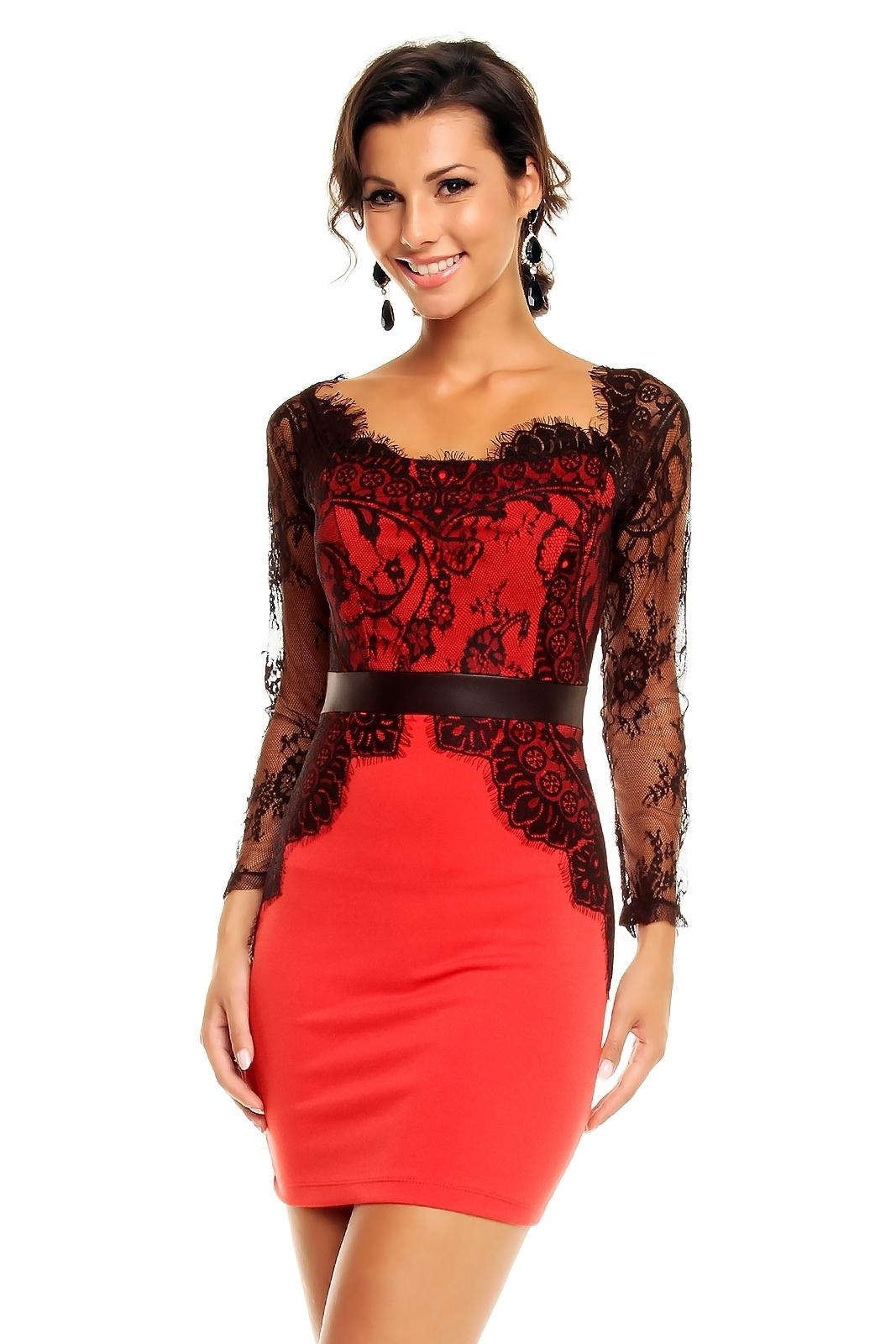 Robe courte de soirée rouge et noir