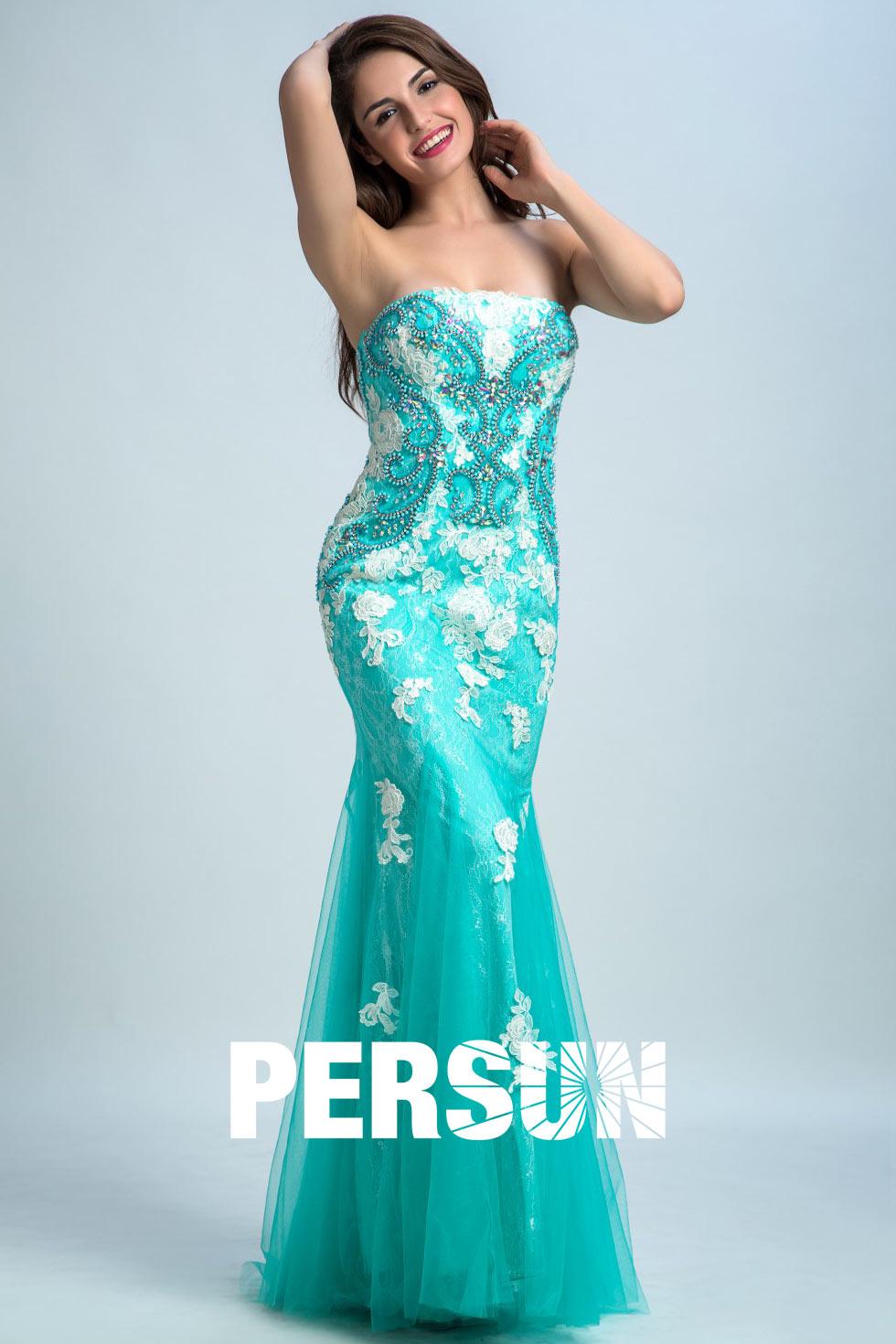 Robe de ceremonie bleu turquoise