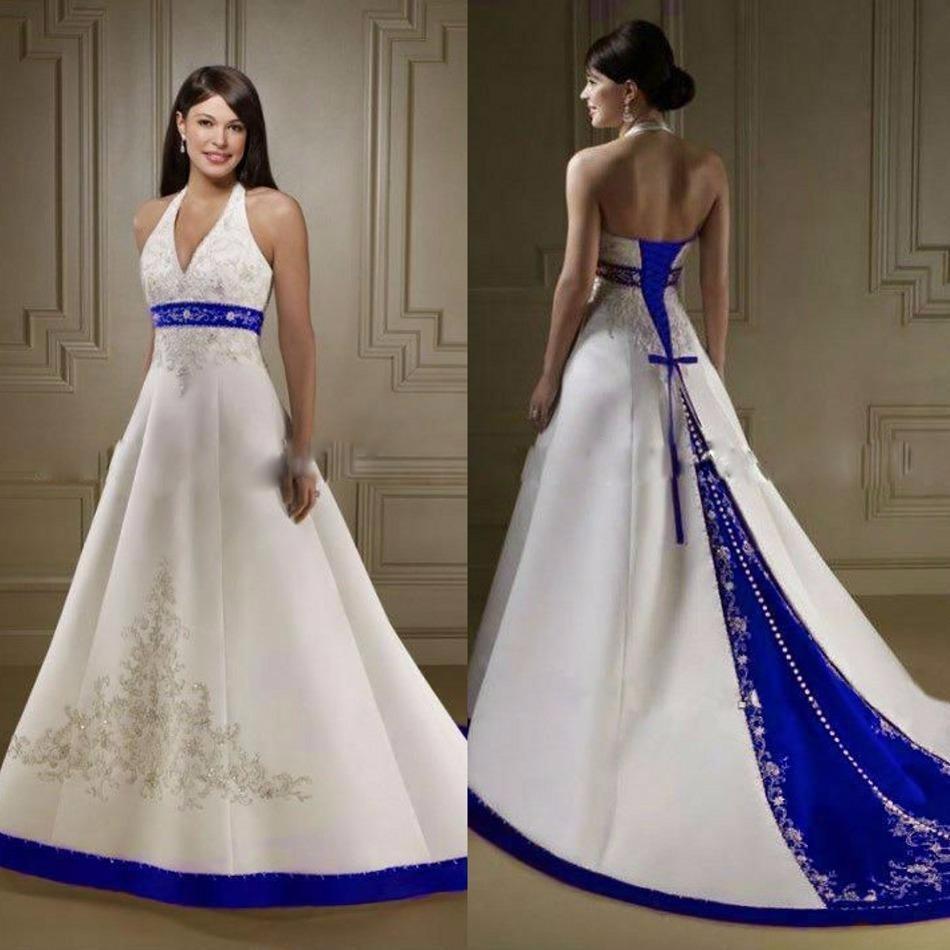 Robe de mariée bleu roi et blanc