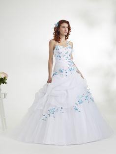 Robe de mariée bleu turquoise et blanc