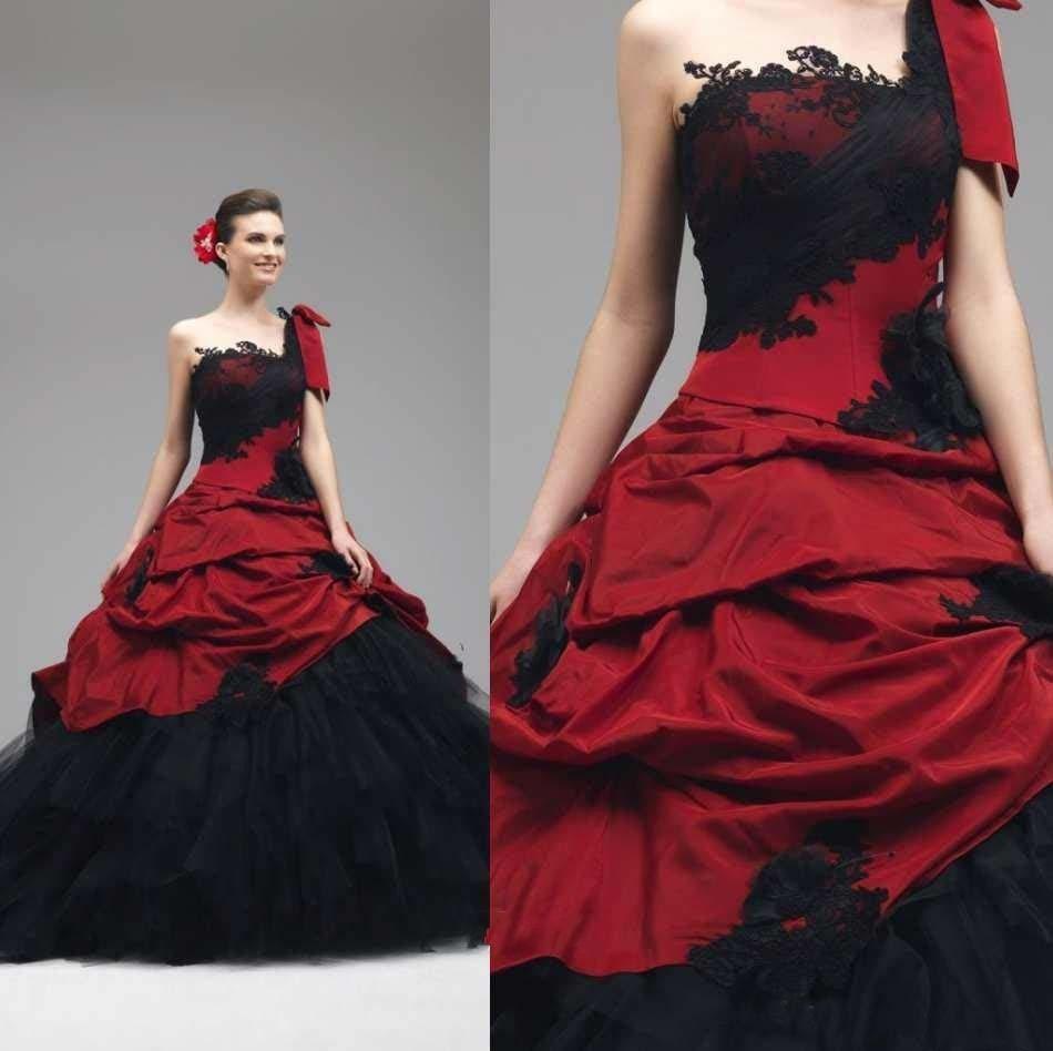 Robe de mariée gothique rouge et noir