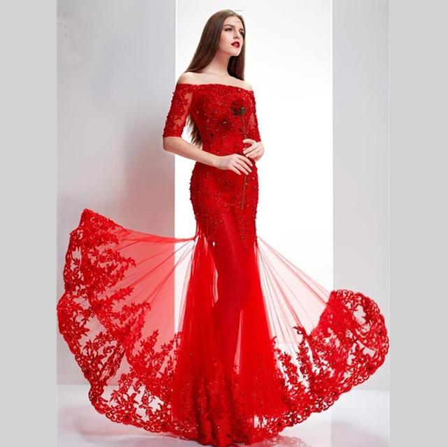 Robe de soirée 2015 dentelle rouge