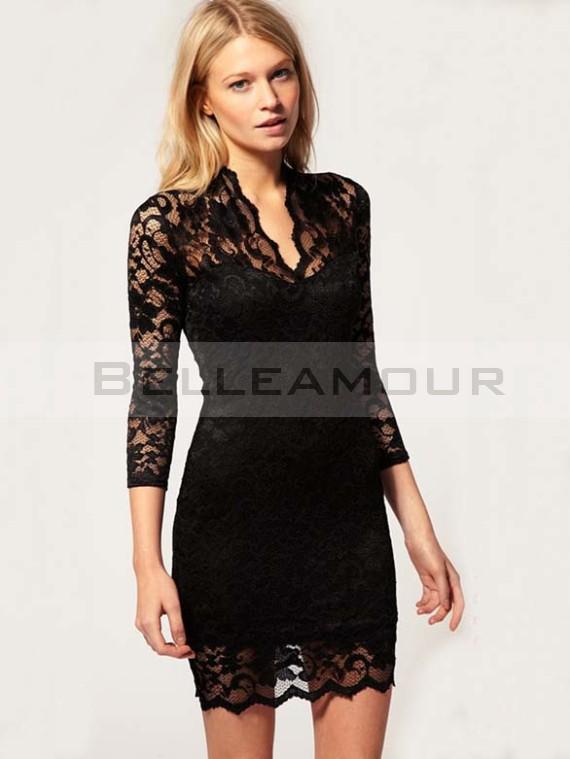 Robe de soirée courte noir dentelle