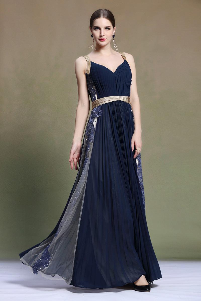 Robe de soirée longue bleu nuit