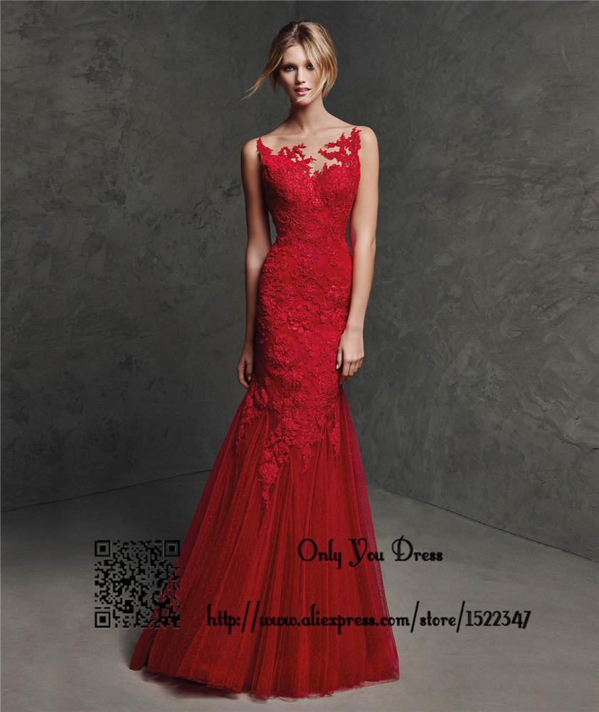 Robe de soirée longue rouge dentelle