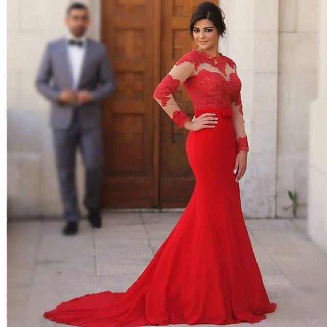 Robe de soirée longue rouge dentelle