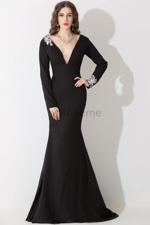 Robe de soirée noir manche longue