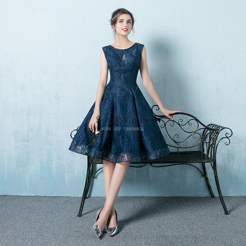 Robe de soiree dentelle bleu marine