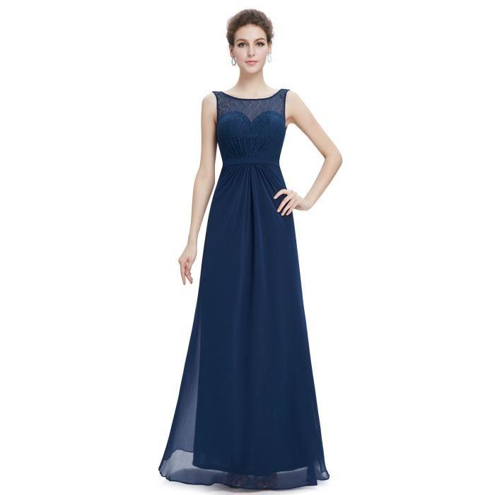 Robe longue dentelle bleu marine