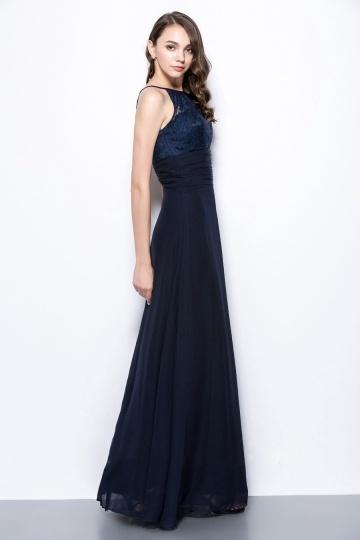 Robe longue dentelle bleu marine