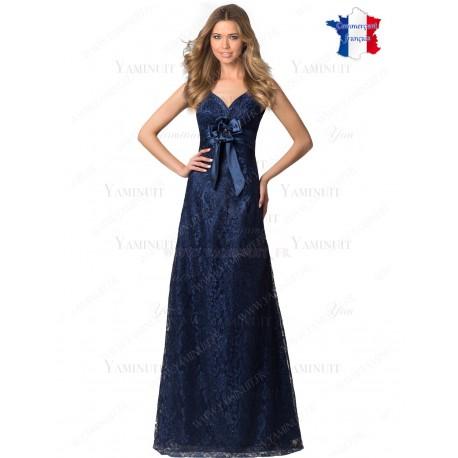 Robe longue dentelle bleu