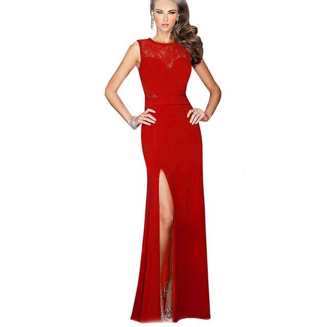 Robe longue fendue rouge