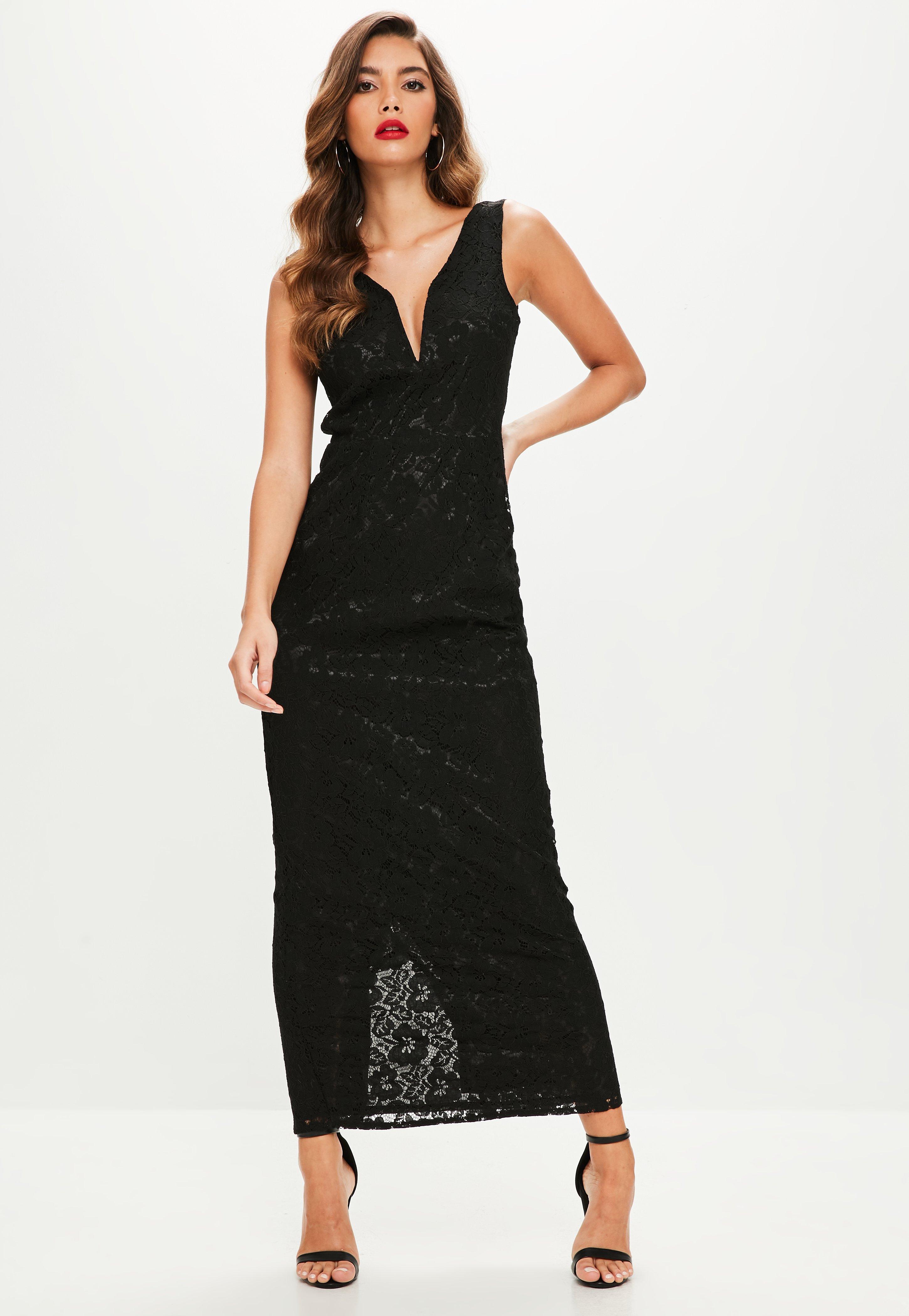 Robe longue noir dentelle