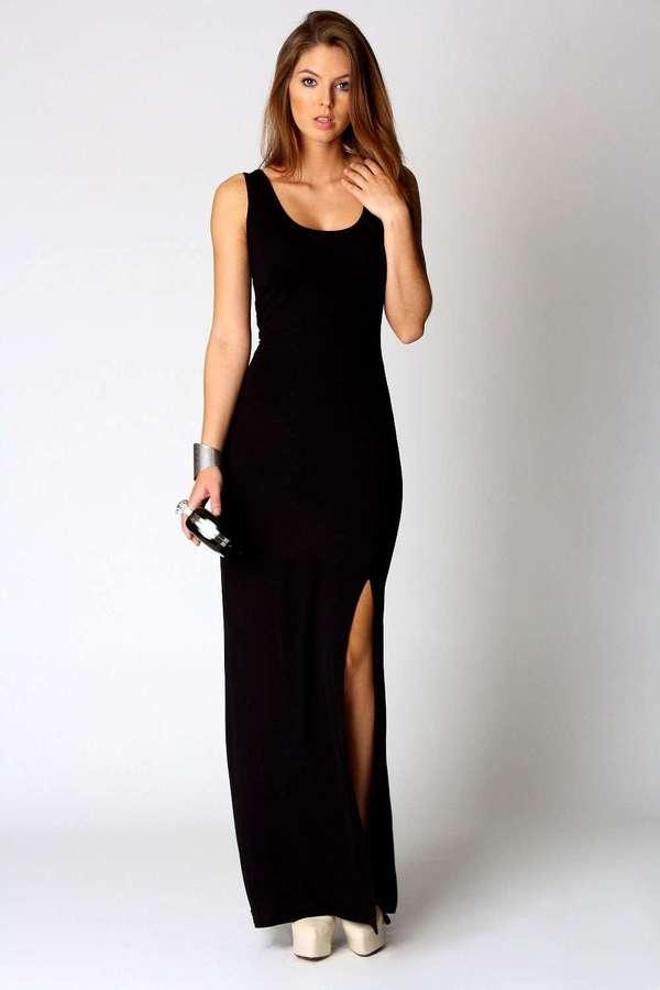 Robe longue noir fendue