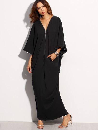 Robe longue noir manche 3/4