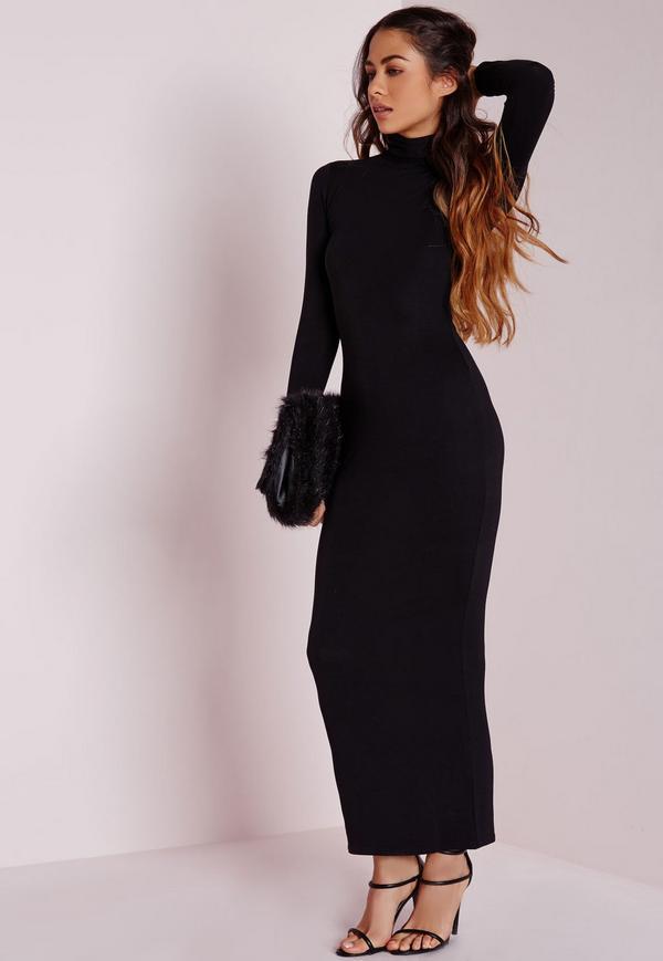 Robe longue noir manche longue