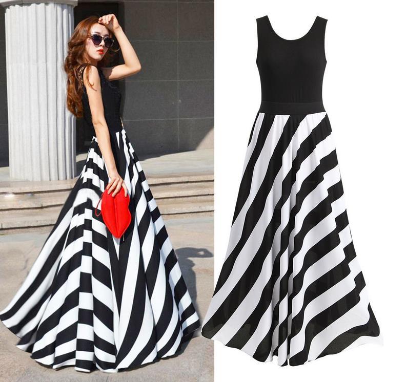 Robe longue rayé noir et blanc