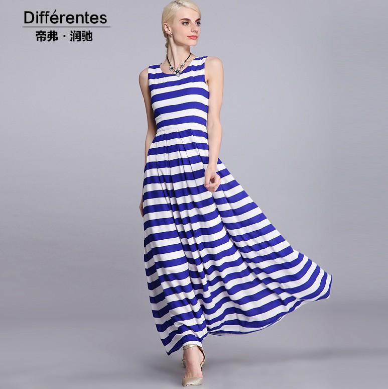 Robe longue rayée bleu et blanc