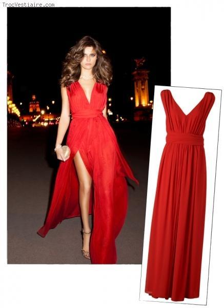 Robe longue rouge mango