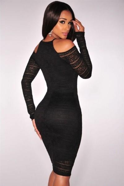 Robe noir moulante manche longue