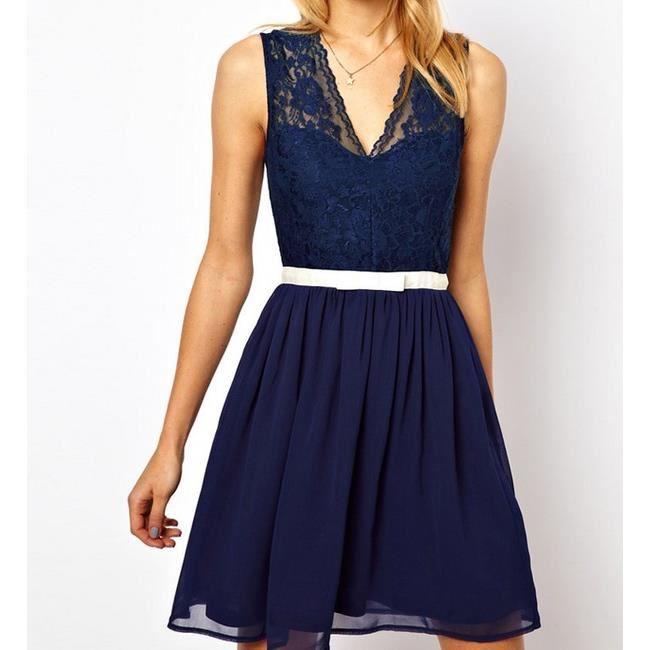 Robe patineuse dentelle bleu