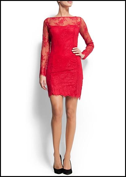 Robe rouge dentelle mango