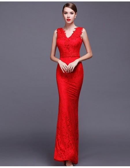 Robe rouge longue dentelle