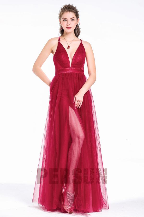 Robe rouge longue fendue