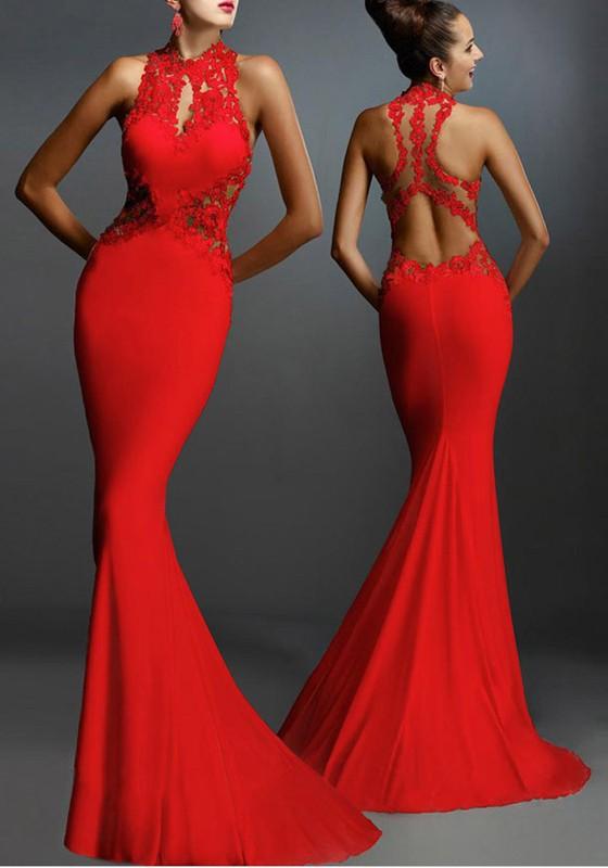 Robe sirene dentelle rouge