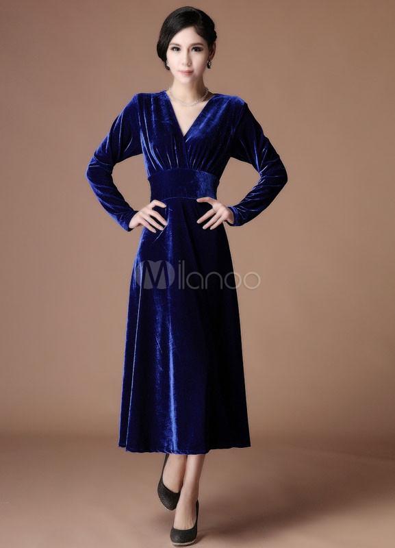 Robe velours bleu