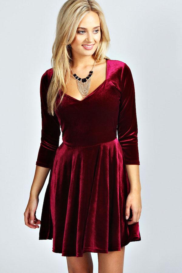 Robe velours rouge